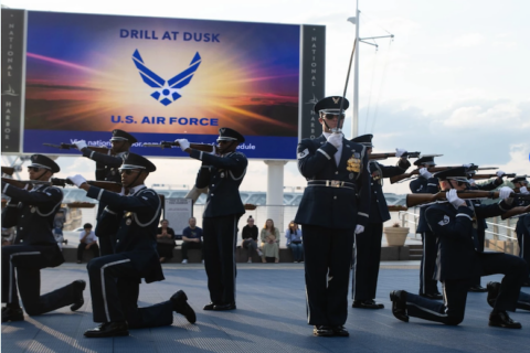 Air Force Honor Guard Drill Team presents weekly ‘Drill at Dusk’ performance at National Harbor